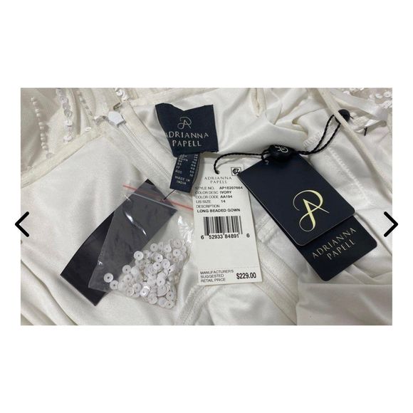 NWT Adrianna Papell size 14 Long Ivory Beaded Gown - Picture 5 of 16